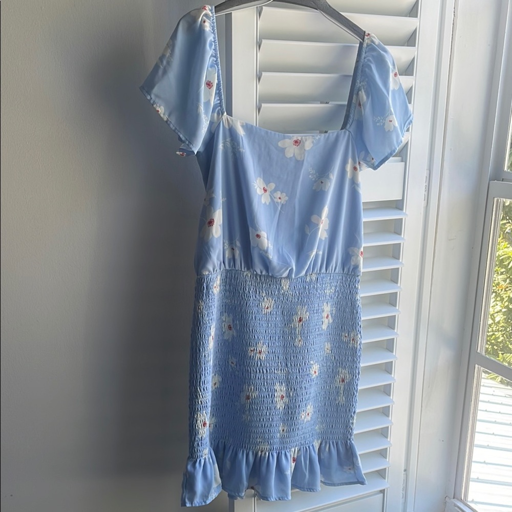 Blue Ruffled Sundress with Flutter Sleeves and Scoop Neck